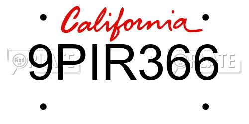 9PIR366 California License Plate