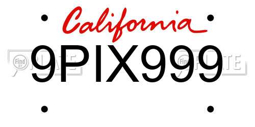 9PIX999 California License Plate
