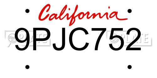 9PJC752 California License Plate