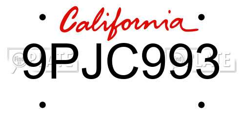 9PJC993 California License Plate