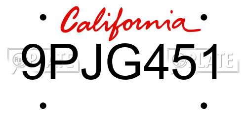 9PJG451 California License Plate