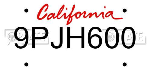 9PJH600 California License Plate