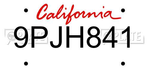 9PJH841 California License Plate
