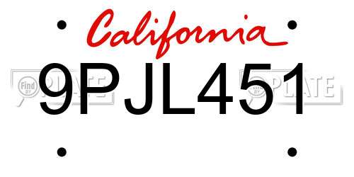 9PJL451 California License Plate