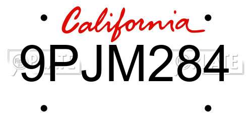 9PJM284 California License Plate