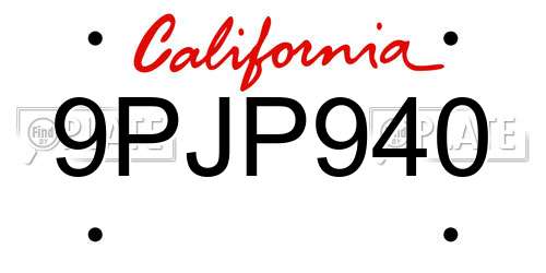 9PJP940 California License Plate