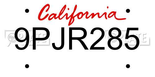 9PJR285 California License Plate