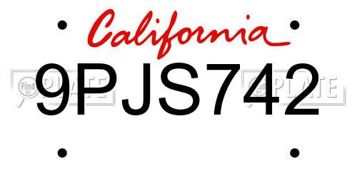 9PJS742 California License Plate