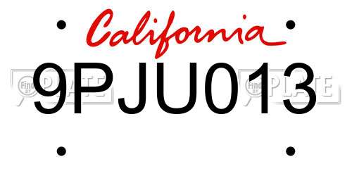 9PJU013 California License Plate