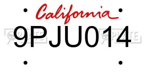 9PJU014 California License Plate