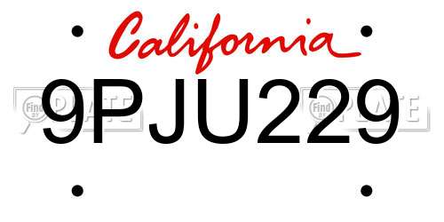 9PJU229 California License Plate