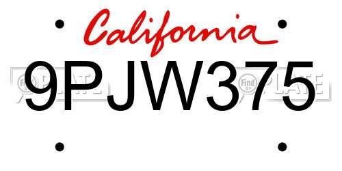9PJW375 California License Plate
