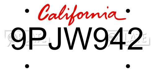 9PJW942 California License Plate