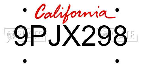 9PJX298 California License Plate