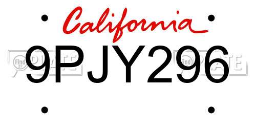 9PJY296 California License Plate