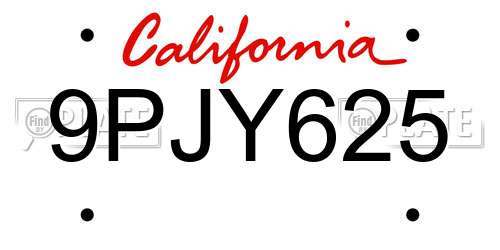 9PJY625 California License Plate