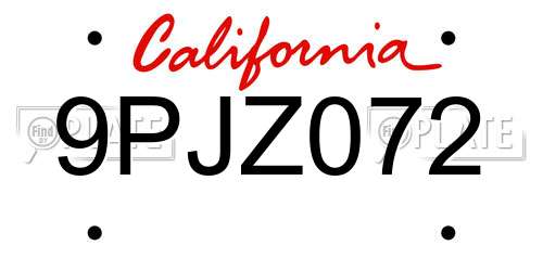 9PJZ072 California License Plate