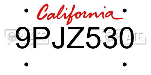 9PJZ530 California License Plate