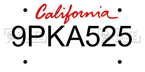 9PKA525 California License Plate