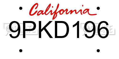 9PKD196 California License Plate