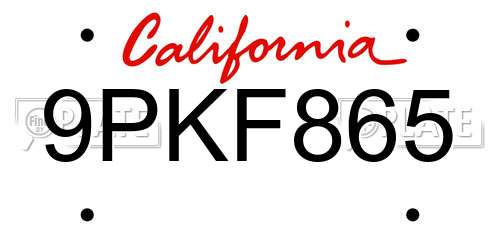 9PKF865 California License Plate