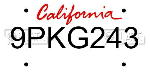 9PKG243 California License Plate