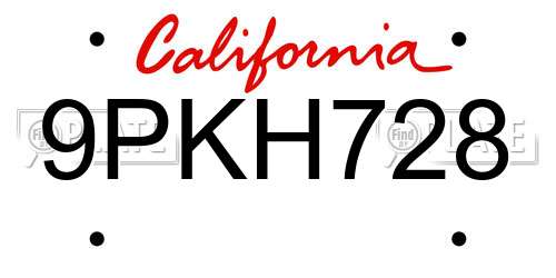 9PKH728 California License Plate