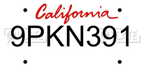 9PKN391 California License Plate