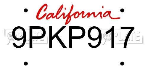 9PKP917 California License Plate