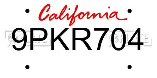 9PKR704 California License Plate