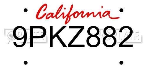 9PKZ882 California License Plate