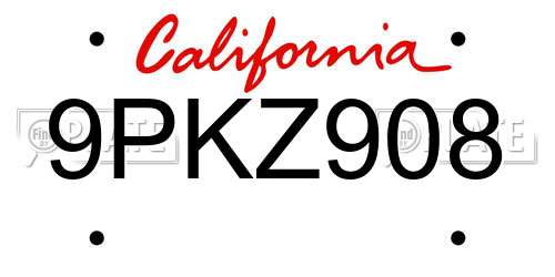 9PKZ908 California License Plate