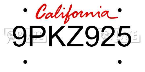 9PKZ925 California License Plate