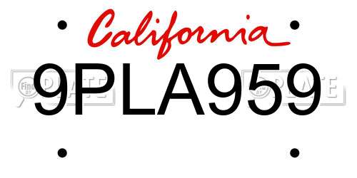 9PLA959 California License Plate