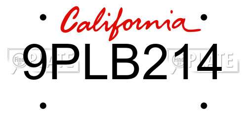 9PLB214 California License Plate