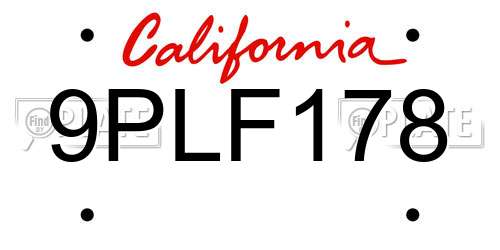 9PLF178 California License Plate