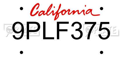 9PLF375 California License Plate