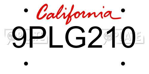 9PLG210 California License Plate