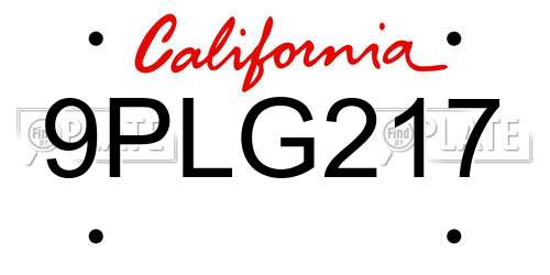 9PLG217 California License Plate
