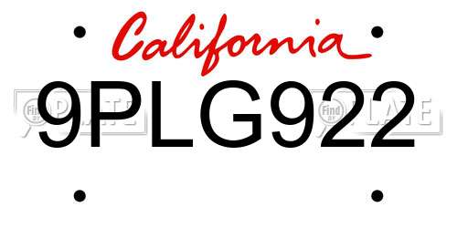 9PLG922 California License Plate