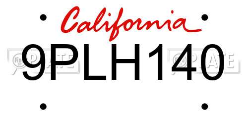 9PLH140 California License Plate