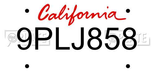 9PLJ858 California License Plate