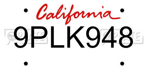 9PLK948 California License Plate