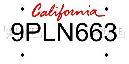 9PLN663 California License Plate