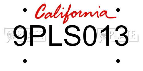 9PLS013 California License Plate
