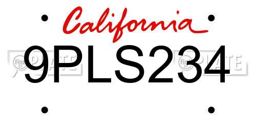 9PLS234 California License Plate