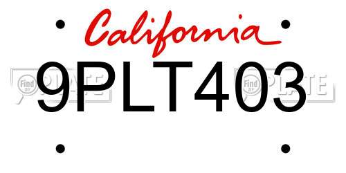 9PLT403 California License Plate