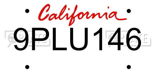 9PLU146 California License Plate