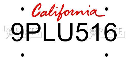 9PLU516 California License Plate
