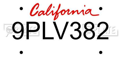 9PLV382 California License Plate